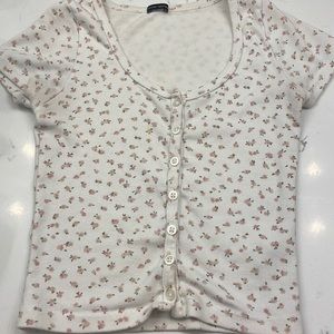 Brandy Melville pink and white flower button up top.